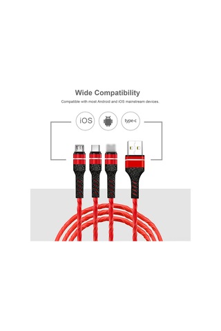 Symbee 1.2 Metre Sarı 3a Hızlı Şarj Kablosu - Lightning, Type-c Ve Micro Usb Uçları İle Çok Fonksiyonlu Usb Kablosu