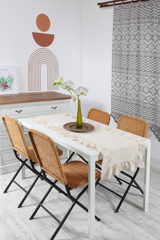 Vintage Naturel Fırfırlı Keten Runner Ekru - Bej