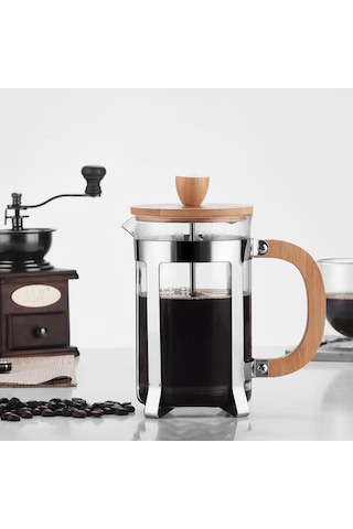 Teltree 4 Dakikada Mükemmel Kahve: Cam Fransız Presi, Ahşap Tutacaklı, 350ml Renkli