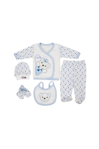 5 Parça Hastane Çıkışı Erkek Bebek Giyim Mavi Panda Mavi