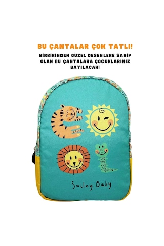 Universal Smiley Baby Lisanslı Sevimli Hayvanlar Desenli Tek Bölmeli Anaokul-kreş İçin Polyester Bebek Sırt Çantası -çok Renkli