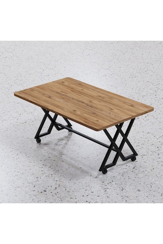 Makbulce Reyyan Orta Sehpa Siyah Metal Ayak Tekerlekli Atlantik Çam