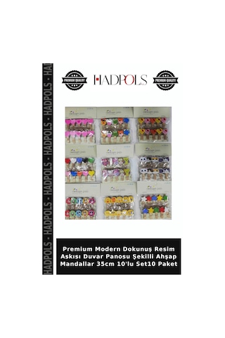 Premium Modern Dokunuş Resim Askısı Duvar Panosu Şekilli Ahşap Mandallar 35cm 10'lu Set10 Paket