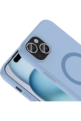 Maks Technology iPhone Uyumlu 15 Kılıf M-safe Şarj Özellikli Mkst Aris Silikon Kapak - Baby Blue
