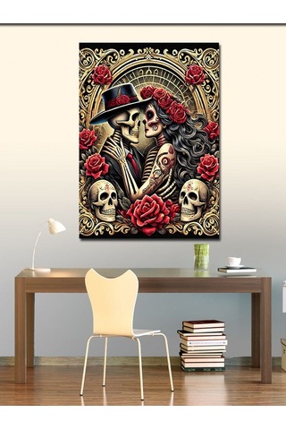 Kanvas Tablo İskelet Çift Ve Aşk Deseni 70cmx100cm
