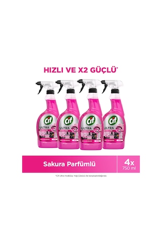 Cif Ultra Hızlı Ve X2 Güçlü Kir & Yağ Sökücü Sakura Parfümü İle Etkili Temizlik 750 Ml X4 Diğer
