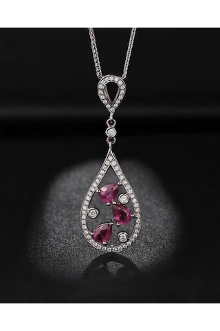 Brezza Lusso Jewelry Rubalit Turmalin Işıltılı Histryum Kadın Gümüş Kolye 45 CM 45 CM