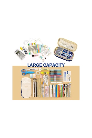 Genişletilebilir Büyük Kapasiteli Okul Ve Ofis Kalem Kutusu - Pratik Ve Dayanıklı Çok Bölmeli Kalemlik Lacivert