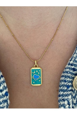 Vıp Seri - Mavi Kalp Kararmaz Çelik Kadın Gold Kolye Modern Ve Altın