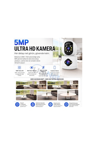 Uninet 5mp Ultra Hd Çift Lensli Wifi Iç Mekân Güvenlik Kamerası Akıllı Hareket Algılama, Gece Görüşü Ve Uzaktan Izleme 355 Derece Dönebilen Ptz Kamera