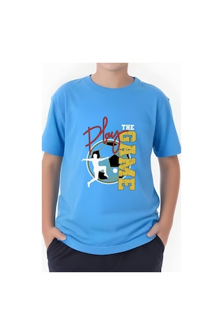 Panios Kids Play Game Baskılı Erkek Çocuk Kısa Kollu Yuvarlak Yaka T-shirt Mavi
