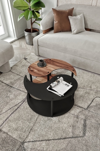 Yin Yang Unıty Serenıty Orta Sehpa 2 Li Tekerlekli Siyah Ceviz 70 Cm Siyah