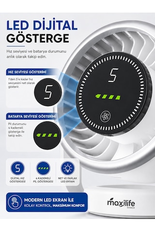 Breeze Mg-5056f 6 İnç Şarjlı Mini Masa Vantilatörü Led Göstergeli 5 Kademeli Hız Ayarlı
