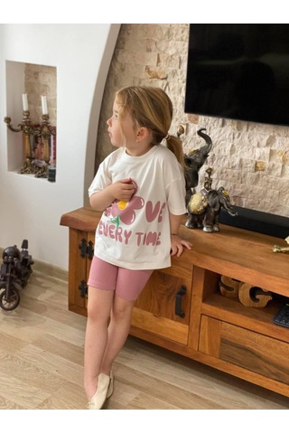 Jolly Kids Kız Çocuk Papatya Baskılı Fitilli Şortlu Takım Somon