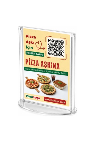 Pizza Qr Menü Standı Oval A6 10 15 Cm Beyaz Beyaz