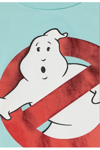 Lolliboomkids Kız Erkek Çocuk Turkuaz Renk Varak Baskı Ghost Busters Hayalet Avcıları Kısa Kol T-shirt Indigo Mavi Yeşil