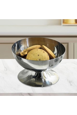 Homyl Paslanmaz Çelik Dondurma Fincan Tatlı Parti Bebek 6cm Gümüş