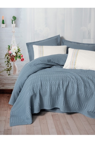 Cotton Box Aura Tek Kişilik Pike Takımı Pebble Indigo Mavi