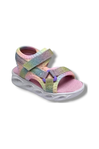 Arzen Bebe 222-26 Simli Işıklı Cırtlı Anatomik Kız Çocuk Sandalet 22-25 Pembe