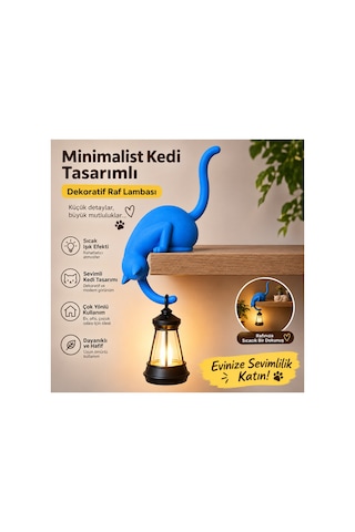 Modern & Şık - Minimalist Kedi Tasarımlı Dekoratif Raf Lambası Gece Lambası Açık 95794973