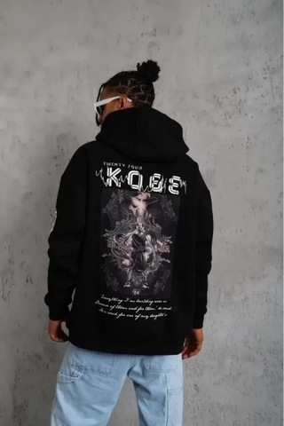 Vexor Unisex Sırt Baskılı Kapüşonlu Üç İplik Oversize Sweatshirt - Siyah