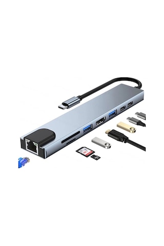 Macbook Pro Air Usb Type-C Hub Dönüştürücü Çevirici Çoklayıcı 8