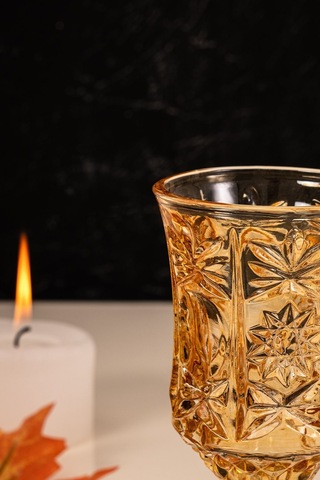 Mest Serin 6 Adet Lüsterli Ayaklı Cam Kahve Yanı Su Bardağı Seti 210 Cc Bal Renk Bal Renk