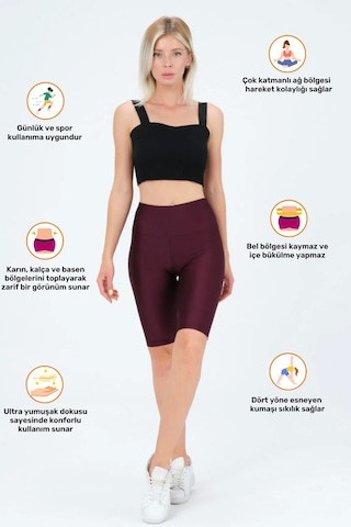 Enenstyle Fashıon Boutıque Yeni Sezon Özel Üretim Toparlayıcı Yüksek Bel Parlak Kumaş Iç Göstermeyen Dizüstü Spor Tayt Bordo