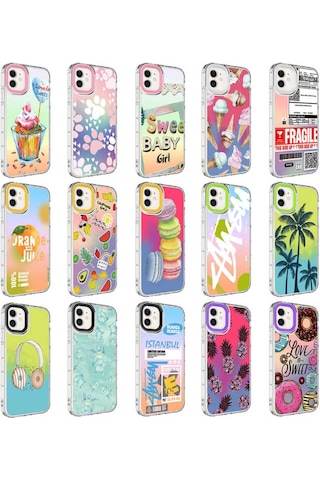 Apple Uyumlu iPhone 11 Kamera Korumalı Renkli Desenli Sert Silikon Bto Korn Kılıf-no8