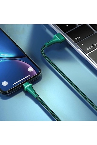 Recci RTC-N19C Genbu Serisi USB-A to Type-C 3A Hızlı Şarj Özellikli Şarj ve Data Kablosu 1M Yeşil