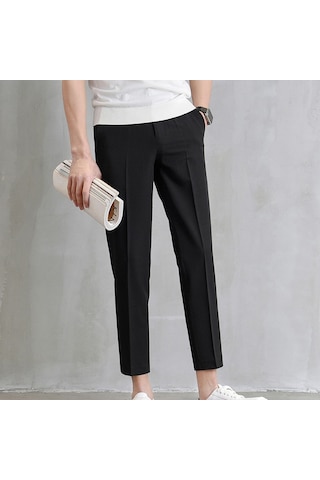 Sones Erkek İnce Siyah Takım Pantolonu Rahat Düz Paça Dokuz Dakika Pantolon Siyah