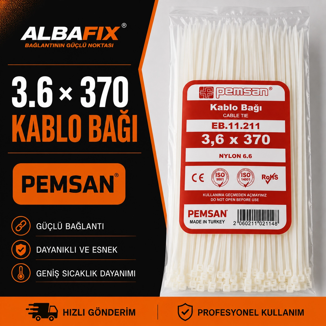 Pemsan 3.6x370 Mm Beyaz Plastik Kablo Bağı Pemsan 100 Lü Paket 3.6 X 370mm - Beyaz