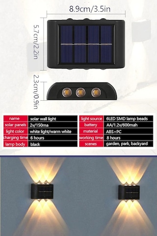 Trendooze Solar Set Li Lambası Işığı Güneş Gün Enerji Duvar Aplik 6ledli 2 Vh
