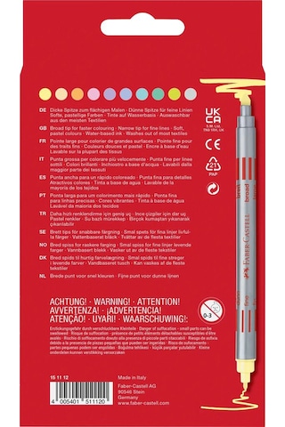 Faber-Castell Çift Uçlu Keçeli Kalem 10'lu Pastel, Su Bazlı Yıkanabilir,Ergonomik Gövde