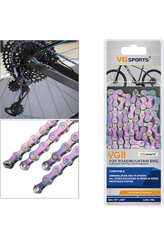 Dinosaurs Store Bisiklet Zinciri 116 Bağlantı Kompakt Yarış Mtb Yol Bisikleti Spor Hızlı Bağlantı-rainbow, 8 8 Speed Gökkuşağı Altın