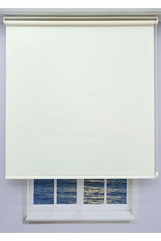 Düz Stor Perde - Kalın Mat Stor Güneşlik Kumaş Keten - Alüminyum Kasa Ve Boru - Eteği Dilimsiz/düz Krem