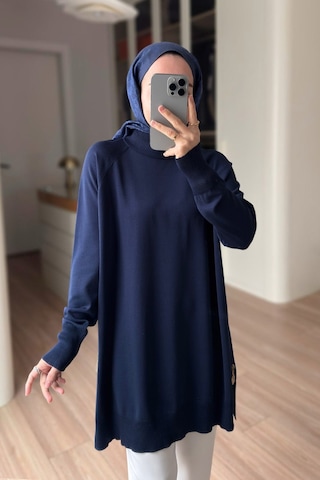 Kahijab Yan Fermuar Basic Merserize Tunik - Lacivert