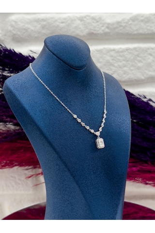 925 Ayar Gümüş Pırlanta Montür Baget Desenli Popüler Kadın Kolye Gümüş