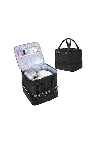 Reedark Çift Katmanlı Taşınabilir Tırnak Bakım Çantası - 30 Oje Şişesi Kapasiteli, Su Geçirmez Pu Kumaş Siyah
