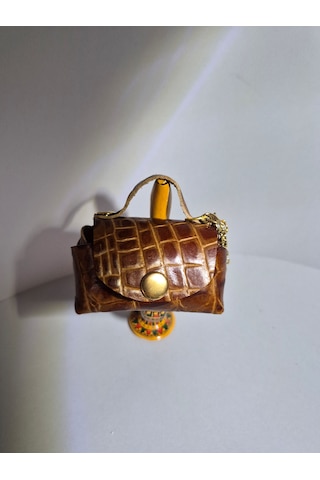 Gogo Charm Çanta Aksesuarı Mini Çanta Hakiki Deri Acı Kahverengi