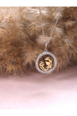 Brezza Lusso Jewelry Gümüş Zirkon Taşlı Anne Bebek Gümüş Kolye 334280715 50 CM
