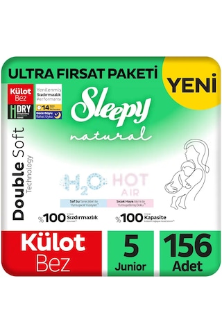 Sleepy Natural Double Soft Ultra Fırsat Paketi Külot Bez 5 Numara Junior 156 Adet
