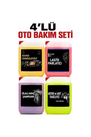 Oto Bakım Seti Cilalı Şampuan Lastik Parlatıcı Genel Temizleyici Jant Temizleyici 4'lü 5 Litrelik Set