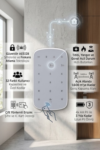 Dahua Dhı-ark30t-w2 Kablosuz Alarm Tuş Takımı Şifre Paneli Wireless Keypad Güvenlik Kontrol Ünitesi