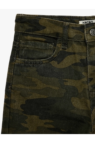 Koton Kamuflaj Desenli Cep Detaylı Pamuklu Gabardin Baggy Pantolon Haki Desenli 7wkb40048tw