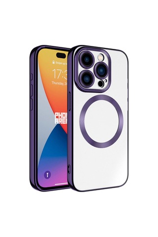 Apple Uyumlu iPhone 15 Pro Kılıf M-safe Wireless Şarj Özellikli Zore Setro Silikon Derin Mor