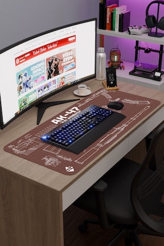 Ak 47 Siyah Kalaşnikov Cs Dikişli Kauçuk Oyuncu Mousepad - 90x40 Gaming Mouse Pad Ak-47 Kahverengi