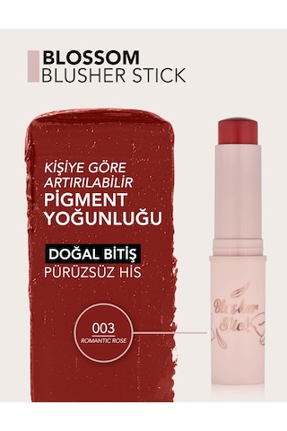Flormar Blossom Hafif Yapılı & Doğal Bitişli Kat Kat Uygulanabilir Stick Allık 003 Romantıc Rose
