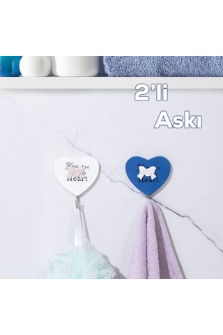 Porsima 088 2 Adet Kalp Desenli Yapışkanlı Banyo Mutfak Askısı Renkli