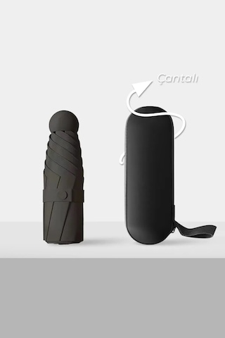 Bosile Kılıflı Şemsiye - Mini Şemsiye - Kapsül Şemsiye - Seyahat Şemsiye Siyah